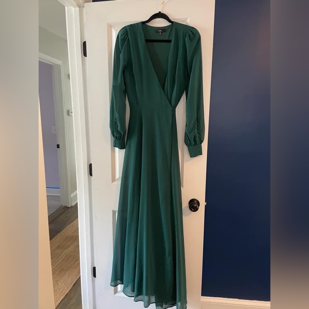 Lulus Emerald Green Long Sleeve Wrap Dress